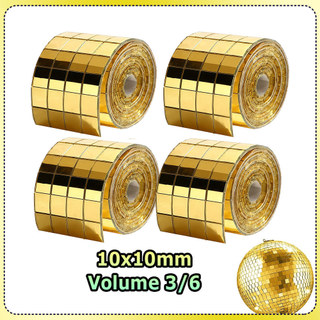 Kit 3/6 Dourado Adesivo espelhado em forma de bola de discoteca 10x10mm azulejos em mosaico autoadesivo para artesanato