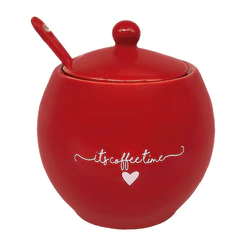 Açucareiro Porcelana Vermelho 350ml Com Colher Haüskraft