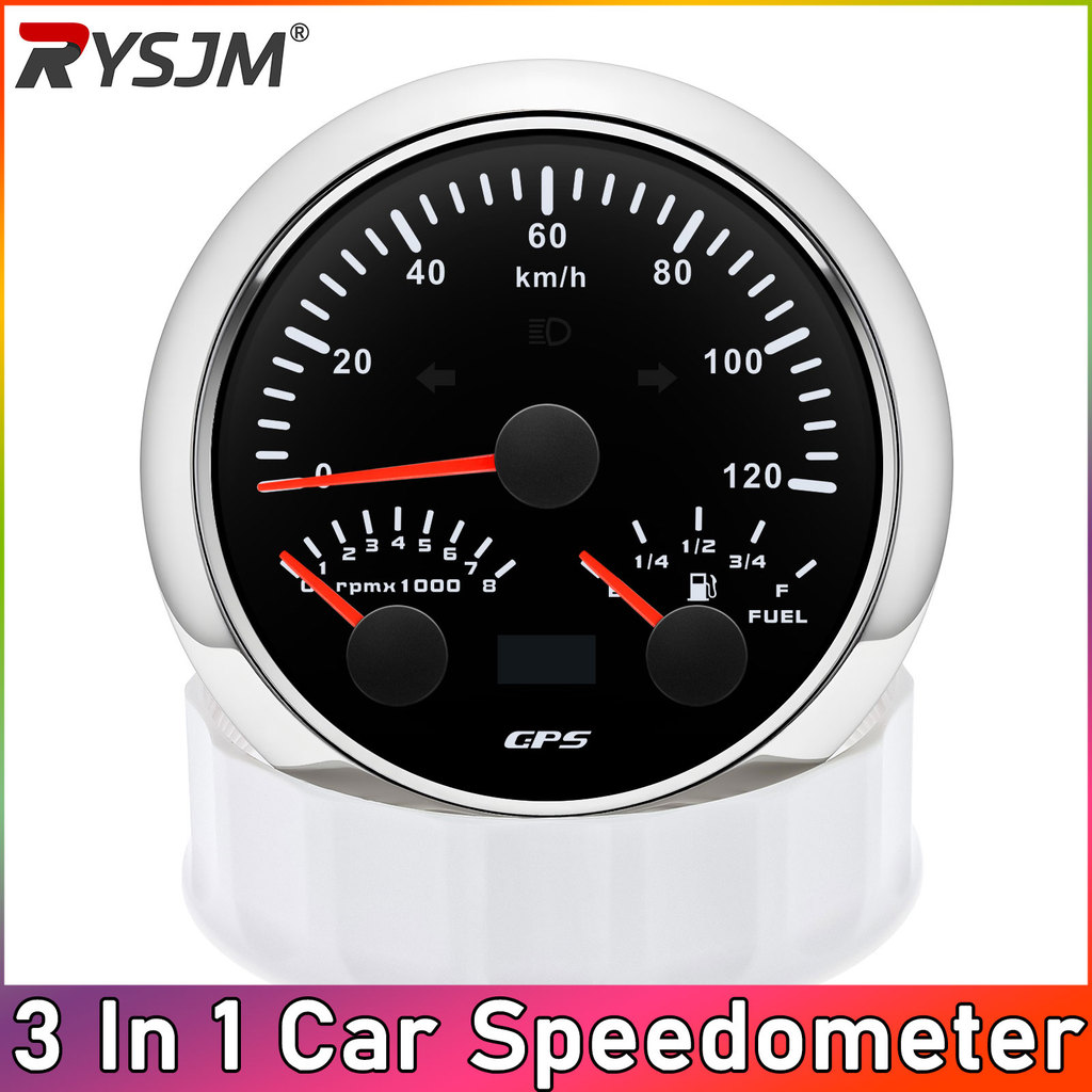 85MM 3 Em 1 Carro GPS Velocímetro 120/200KM/H MPH 8KRPM Tacômetro Medidor De Tensão De Nível De Combustível Do Para 12V 