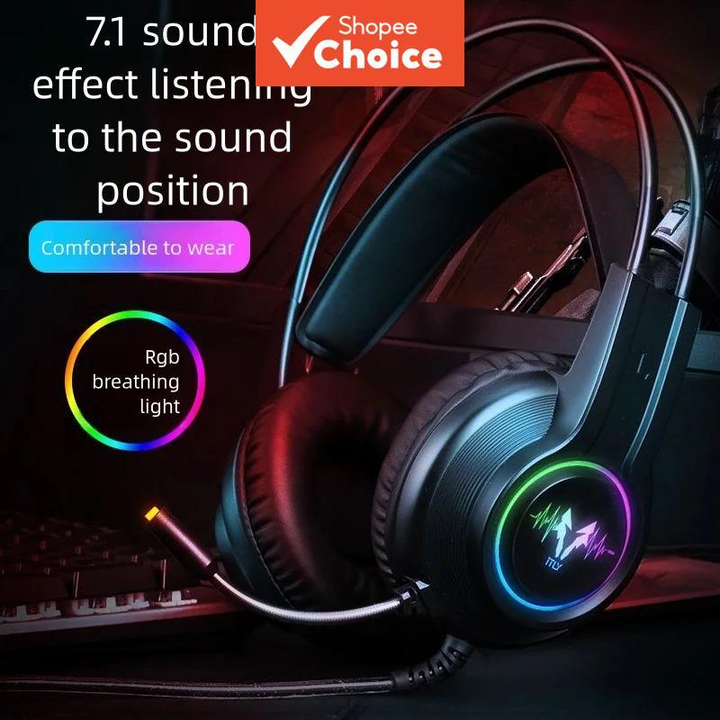 Fones de Ouvido com Fio ITLY H200 com LED, Headset Gamer com Cancelamento de Ruído, Graves Profundos, para PC e Laptop,
