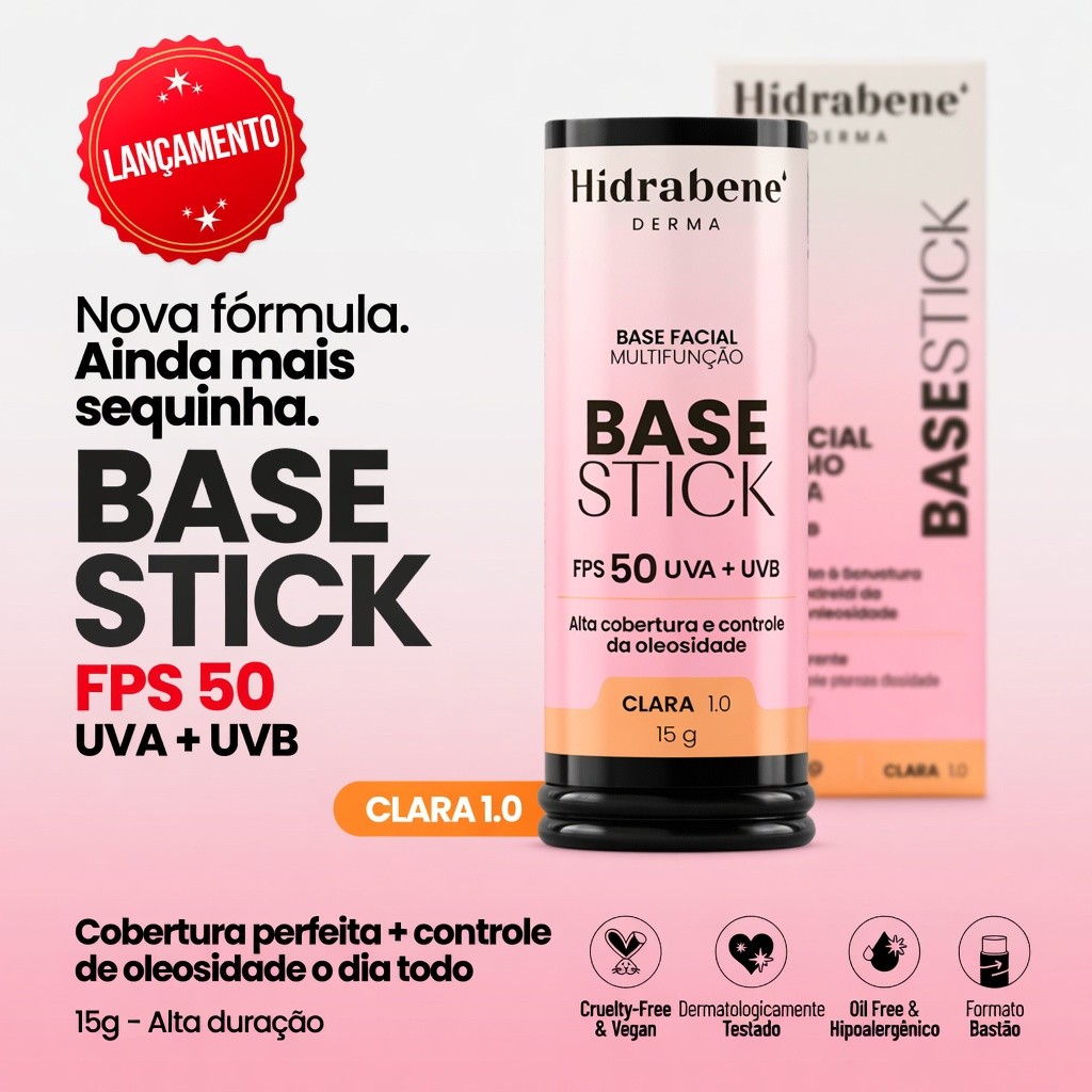 Base Stick Hidrabene FPS 50 - Base Facial Bastão Multifuncional 15g