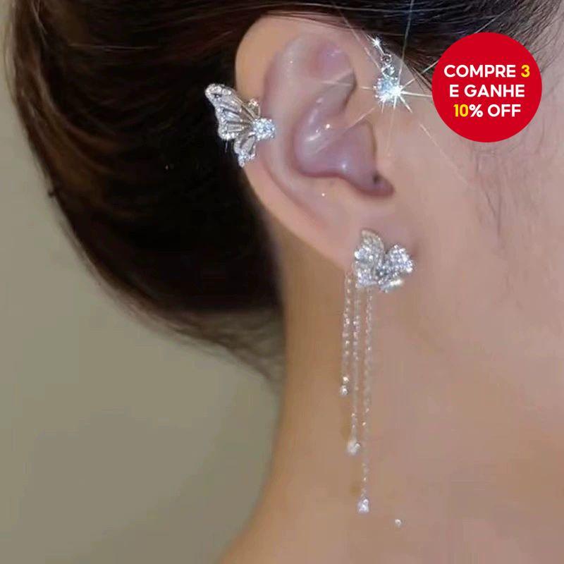 Brinco de orelha em forma de borboleta com zircônia cintilante - Brincos de tassel deslumbrantes para glamour.