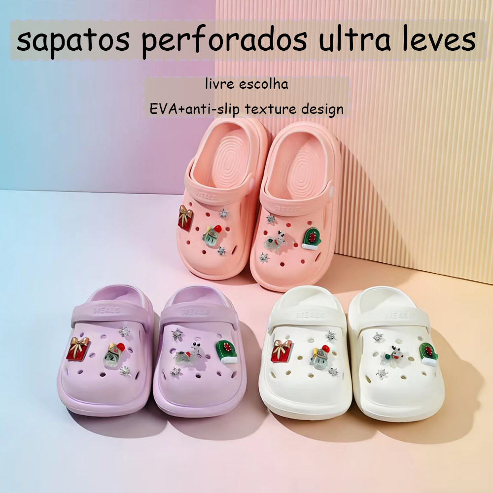 Babuche Infantil Feminina Menina Leve Respirável Macia Confortável Antiderrapante Decoração Removível Escolar Dia a Dia