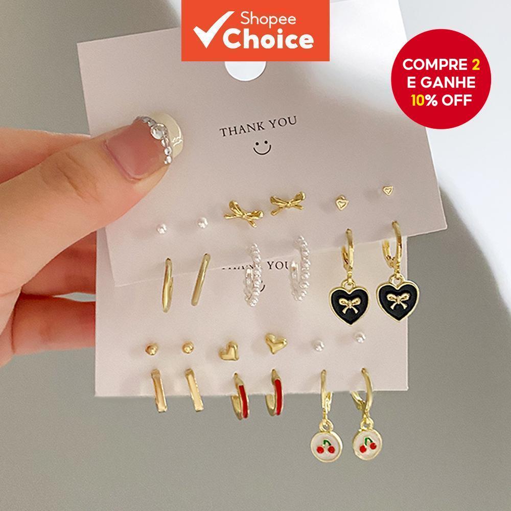 Novo Doce Legal Cruz Borboleta Coração Cartão Brincos 3 Peça Conjunto Moda Casais Jóias