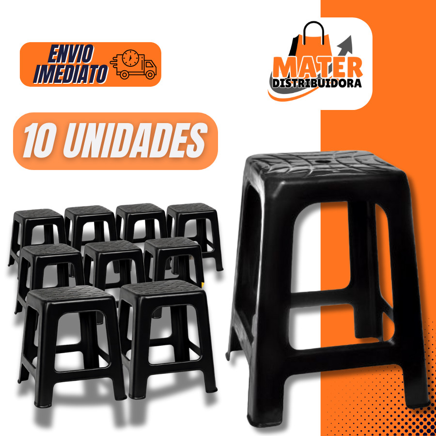 Banqueta de Plástico Preta Cozinha Kit nResistente Adulto Suporta até 120kg