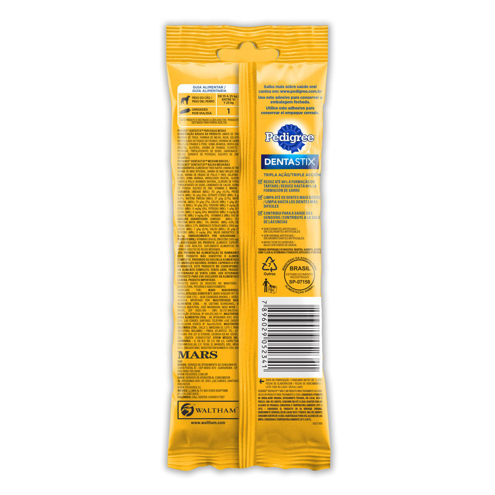 Detalhes do Petisco para Cães Pedigree Dentastix Raças Médias com 3 Unidades de 25g Cada