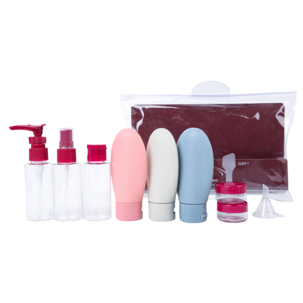 Frascos para Viagem Kit com 10 Peças + Necessaire | Bisnaga para Shampoo Condicionador