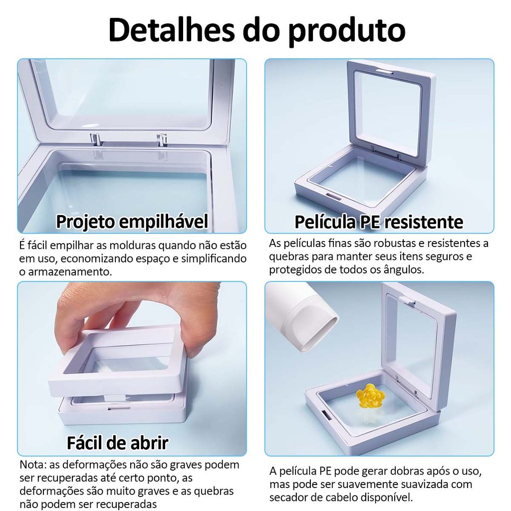 10/20 Pçs Caixa de exposição flutuante 3D,expositor,caixa de armazenamento em filme PE transparente 7x7cm 9x9cm