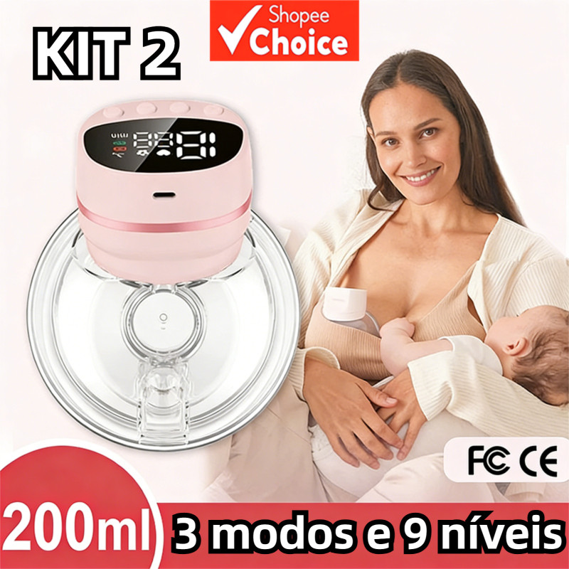 Bomba de Tira-Leite Materno Elétrica Recarregável Versão de Mão/Mãos Livres 3 Modos e 9 Intensidades Silenciosa Indolor