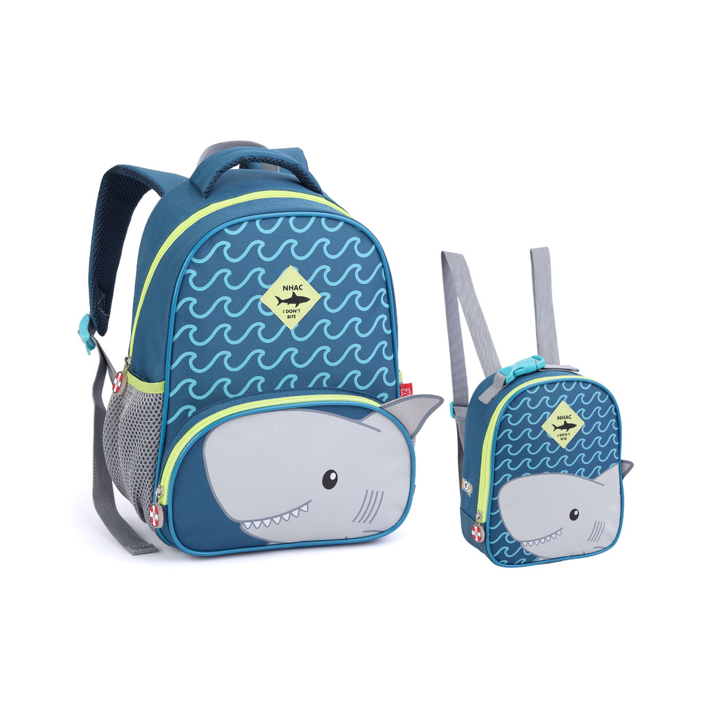 Conjunto Mochila + Lancheira Infantil Seanite Zoop Escolar Tubarãozinho