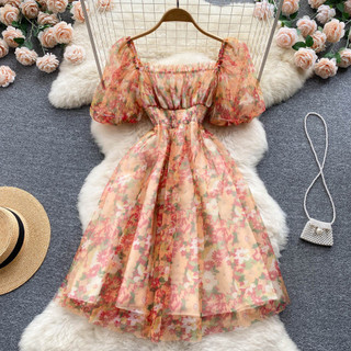 Vestido Floral Vintage Feminino Verão Malha Chiffon Boho Becah Vestidos Florais De Cintura Alta Elegante De Festa À Noit