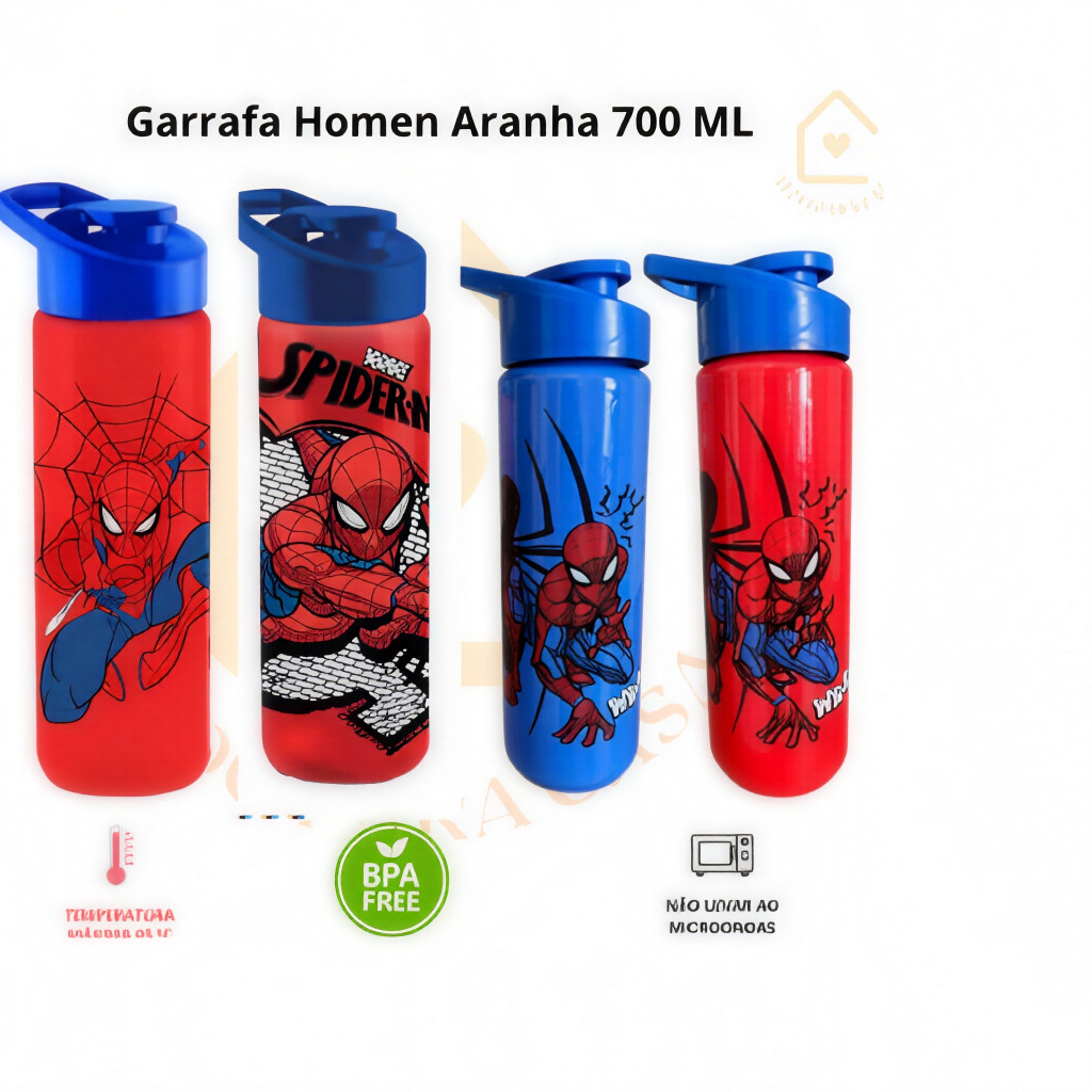 Garrafa Infantil Homem-Aranha 750 ml – Squeeze Super-Herói, Livre de BPA, Tampinha Ideal para Escola