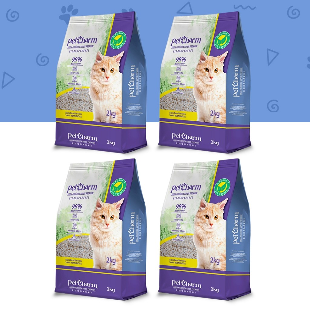 Areia Sanitária Pet Charm Orgânica de Mandioca Torrão Firme Sustentável 4, 6 e 8kg