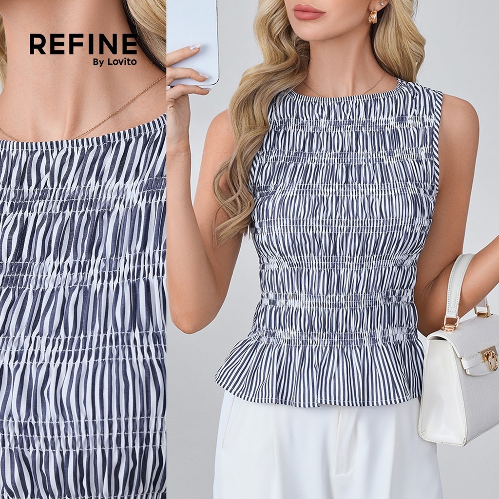 (Refine by Lovito) Casual Top Primavera/verão Azul Top para mulheres LR26L001