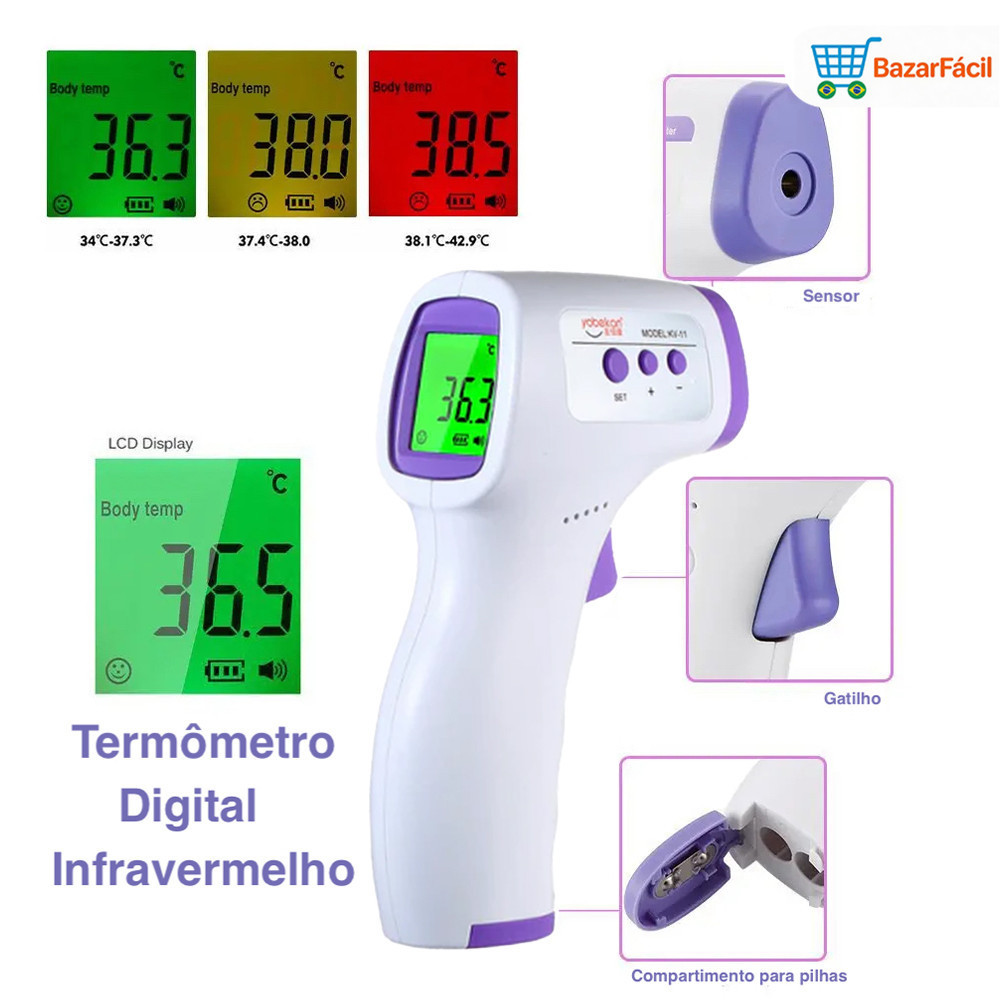 Termômetro infravermelho para pistola de testa com display digital