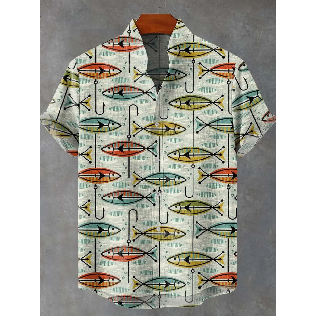 Camisa Havaiana De Manga Curta Masculina 3D Gatinho Impressão Estilo Superior Raquete De Tênis Moda Casual Terno Verão X