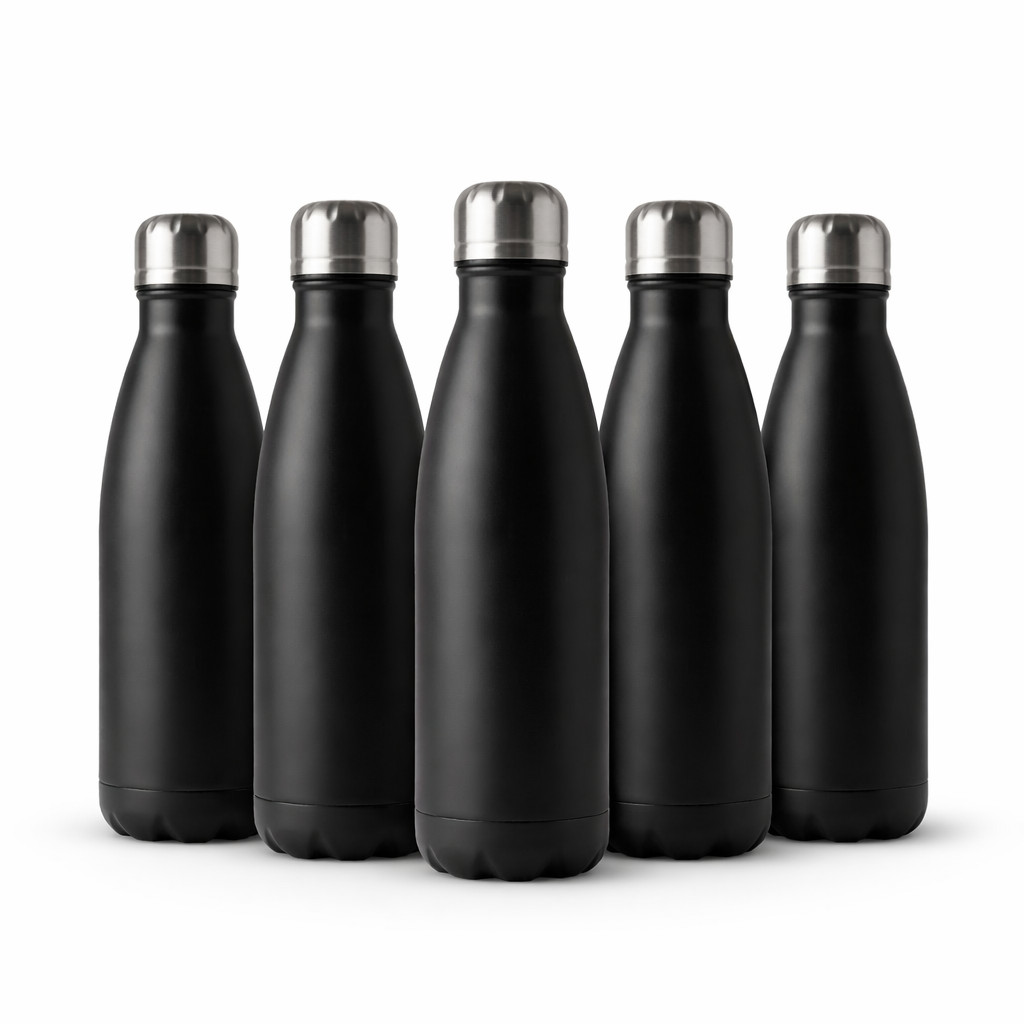 kit 5 Garrafa Squeeze Térmica 500Ml Abertura Larga Vedação Hermética Preto Branco Trabalho Academia