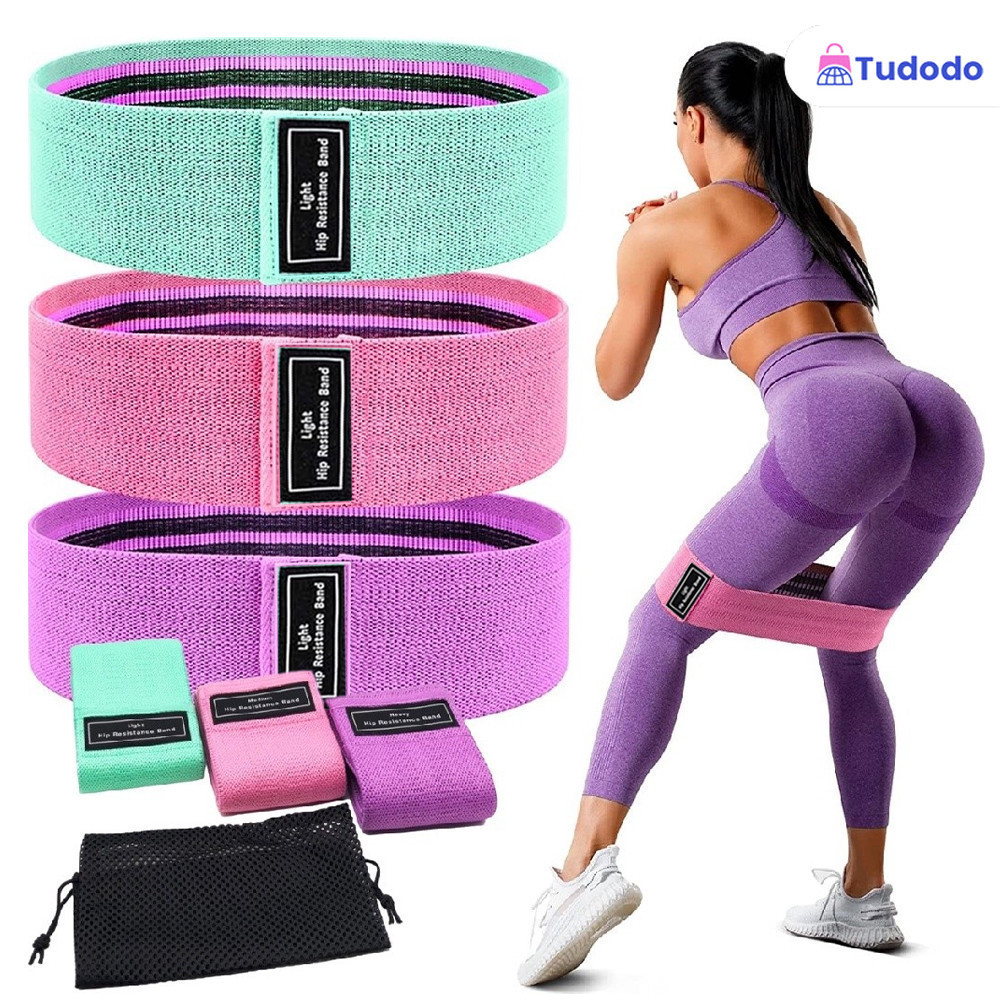 Kit Faixas de Resistência, 3 Elásticas com 3 Intensidades, Hip Bands para Treino
