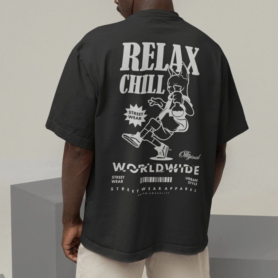 Camiseta Oversized Gola Alta Streetwear Algodão Relax Chill