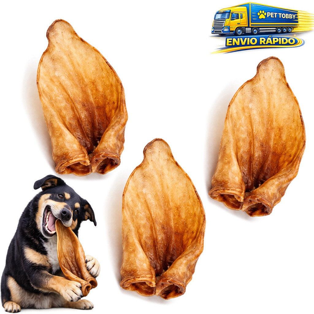 Kit Mordedor Natural Para Cães Orelha Bovina Comestível Petisco Cachorro 3un