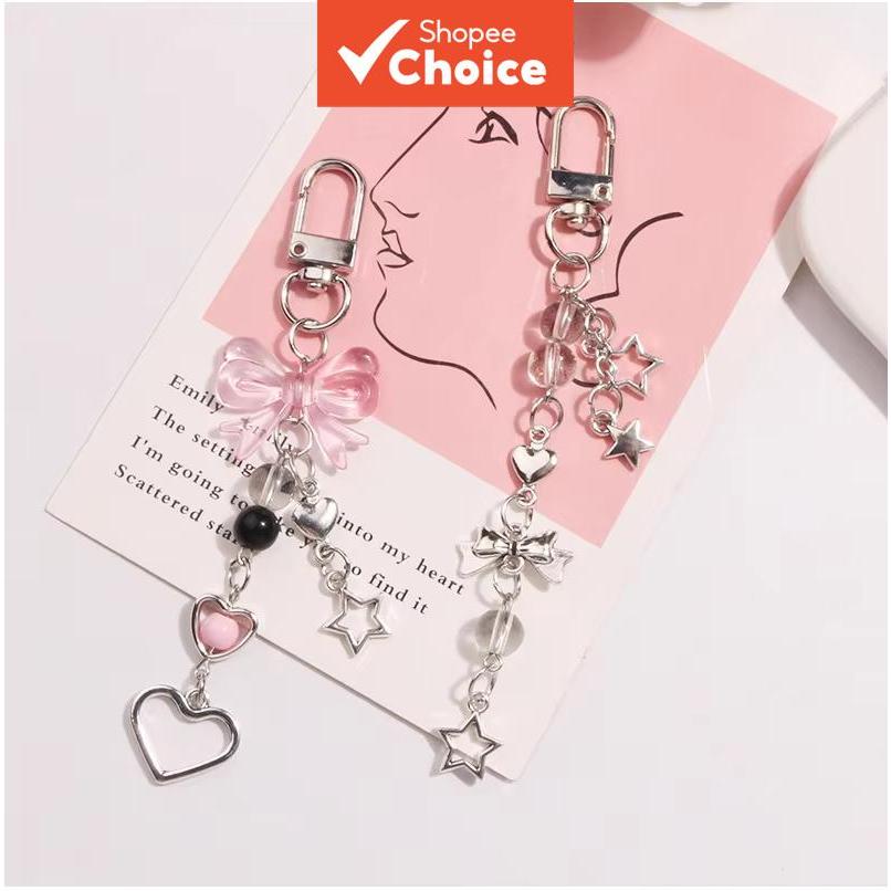 Goth Y2K Telefone Charme Arco Coração Estrela Chaveiro Kawaii Pingente Saco Corrente Do Acessório Bonito Para Meninas Mu