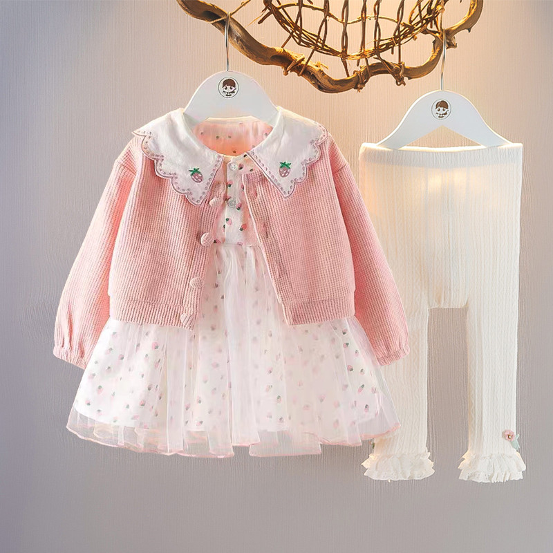 Meninas terno roupas de primavera 2026 novo estilo bebê moda crianças primavera outono vestido roupas menina v