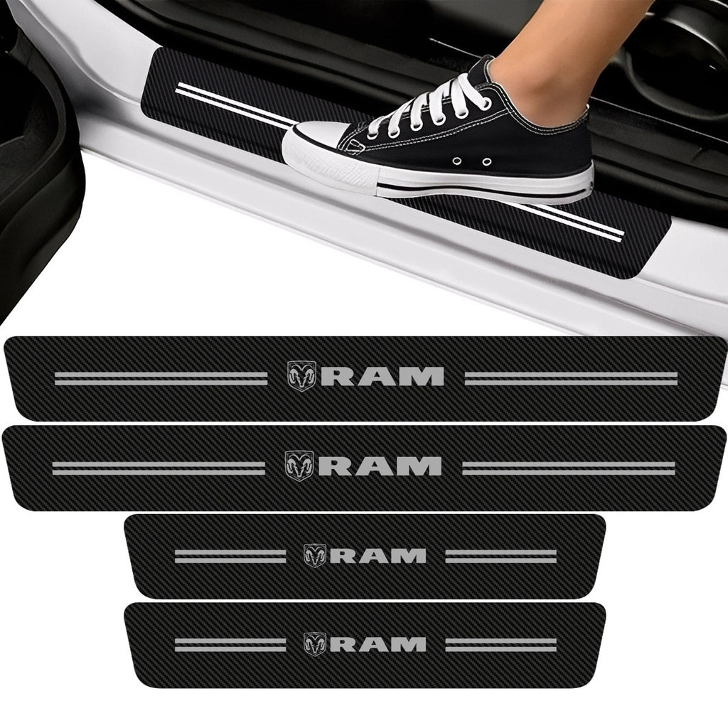 Kit Soleira Porta Para Dodge Ram Adesivo Fibra De Carbono