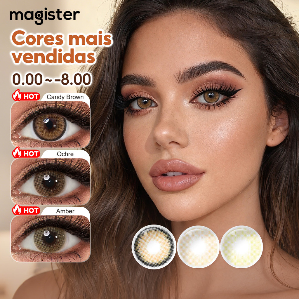 [0.00~-8.00] Magister Lente De Contato Com Grau Coloridas Natural 14.0/14.5mm 1Par 6 Meses+Estojo