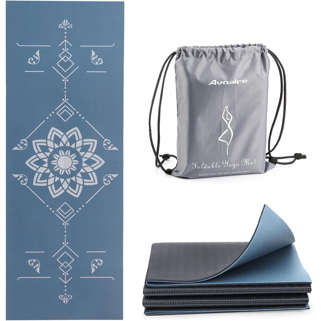 Tapete de Yoga Dobrável para Viagem Avoalre com Estampa |   Colchonete de Pilates Dobrável com 5mm de Espessura |   Tape