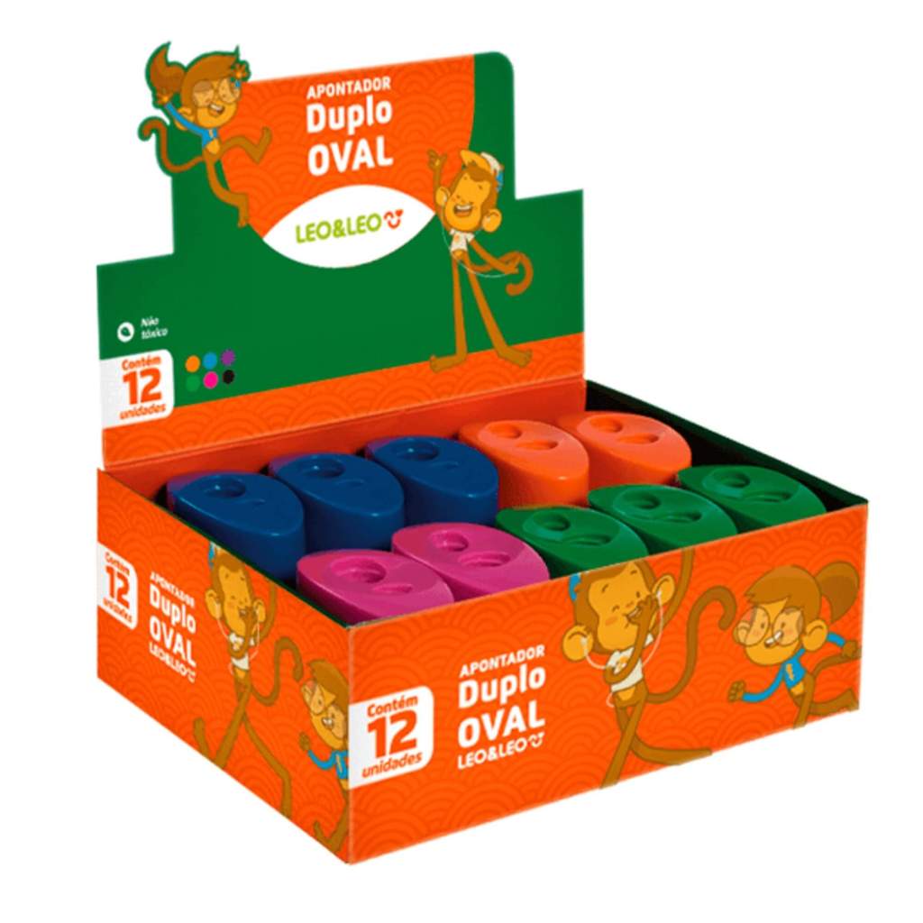 Apontador Duplo Oval com Depósito Caixa com 12 unidades Leonora Leo&Leo- 4534