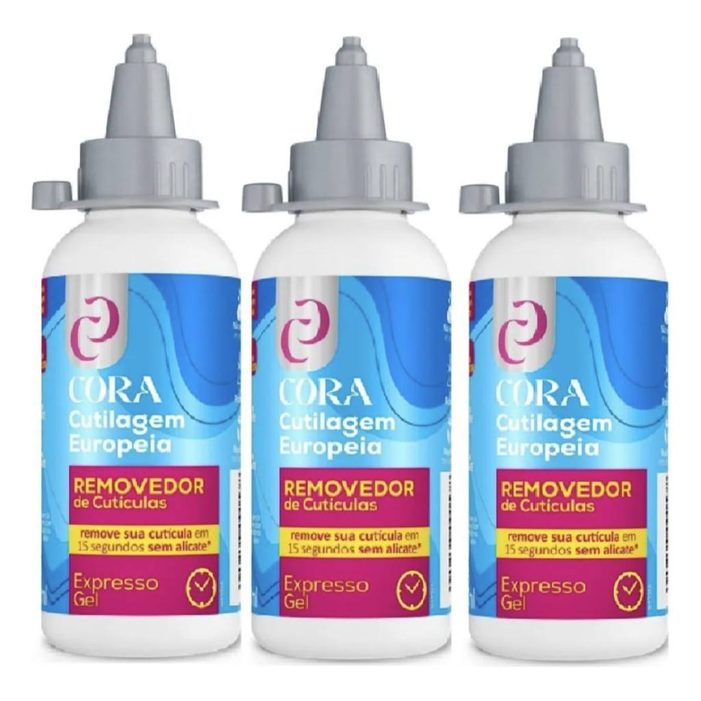 Kit Removedor Cutículas Cutilagem Europeia Cora Gel 100ml - 3 Unidades