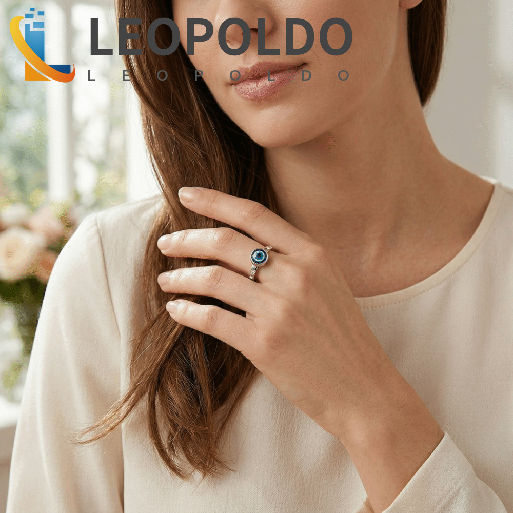 Anel De Olho Azul LEOPOLDO , Aço De Titânio De Uso Versátil Exagerado Cravejado De Strass Em Ouro Prateado