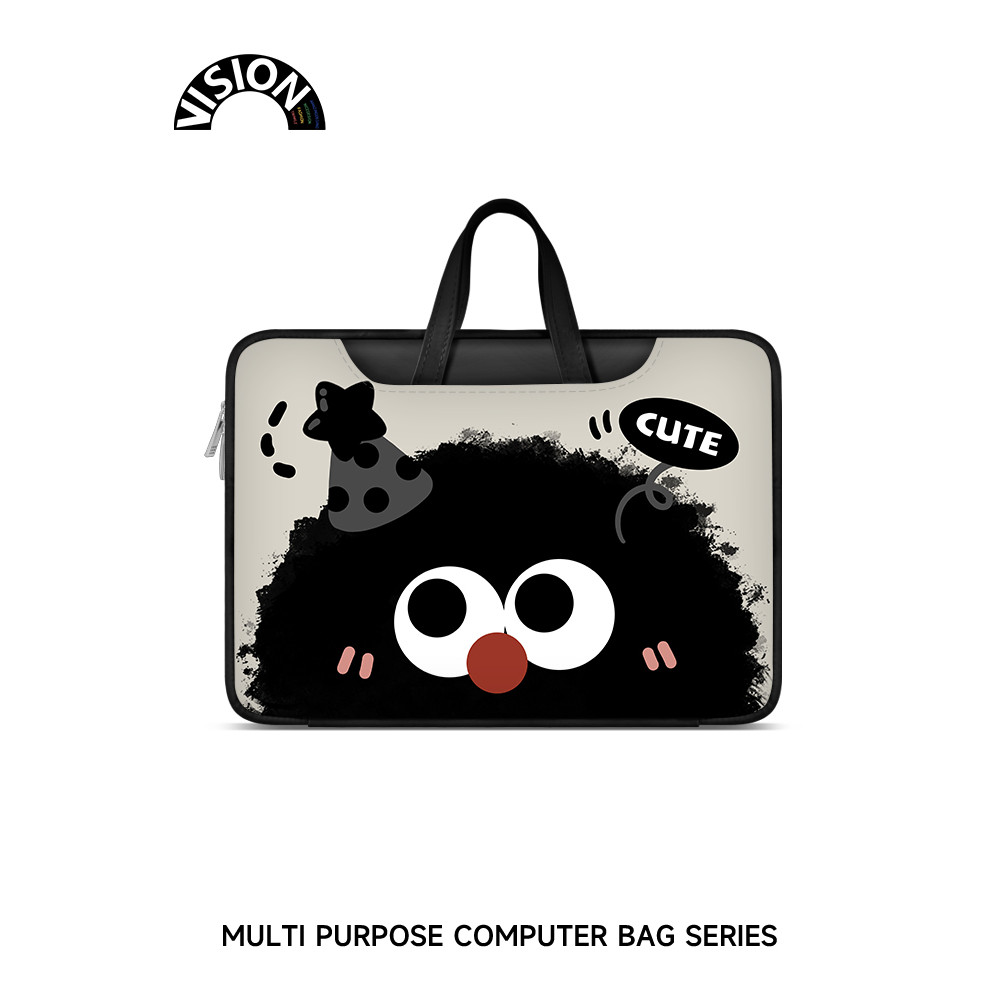 V-SION Bolsa para Laptop preta de desenho animado Fur Ball feminina novo estilo portátil adequada para Apple macbook 15: