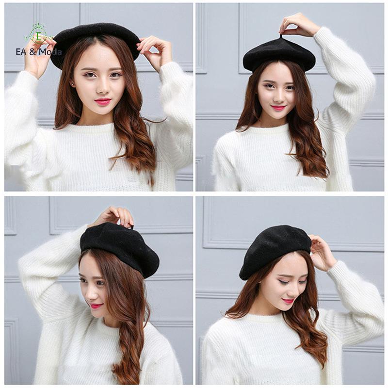 EA & Moda Vintage Feminino Meninas Boina Artista Inverno Quente Simples Chapéu Boné Cabeça Usar Chapéus Para Mulheres Co — imagem 2 de 2