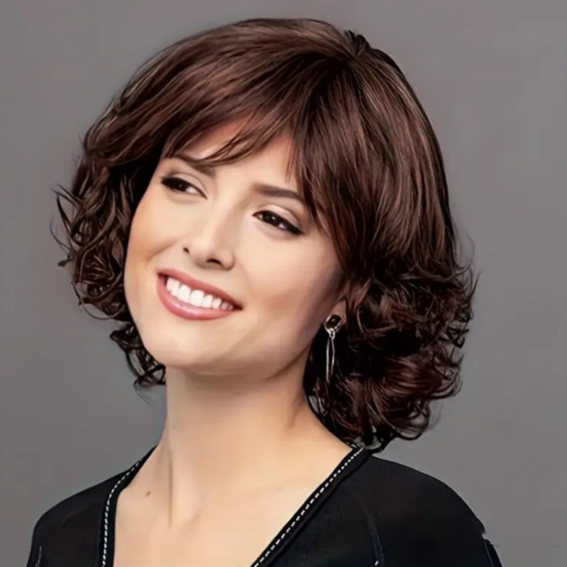 As Novas Perucas de Moda Europeia e Americana Podem Ser Usadas como Cobertura de Cabeça com Franja Lateral e Cabelo em E