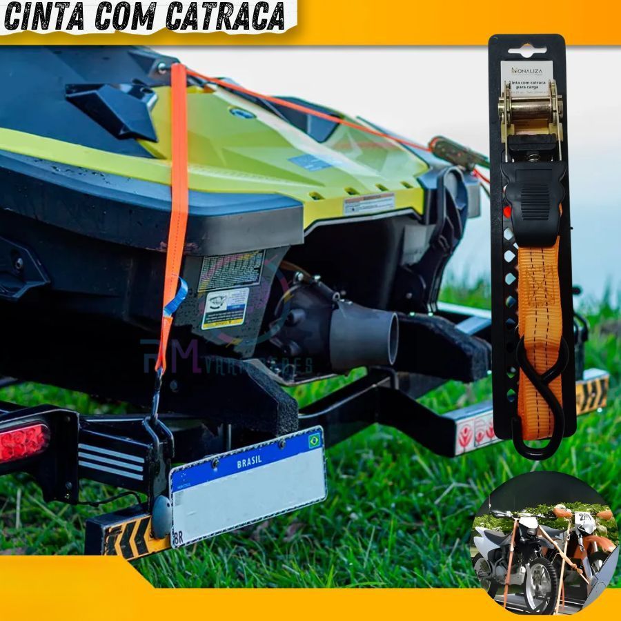 Fita Cinta Fluorescente para Reboque de Carro /Carga  Cinta Catraca Amarrar Carga Fita 3 Metros Carga Até 800kg
