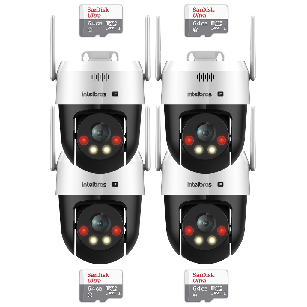 Kit 4 Câmeras IP Wi-Fi Intelbras VIPW 1300 MINI SD Speed Dome 64GB