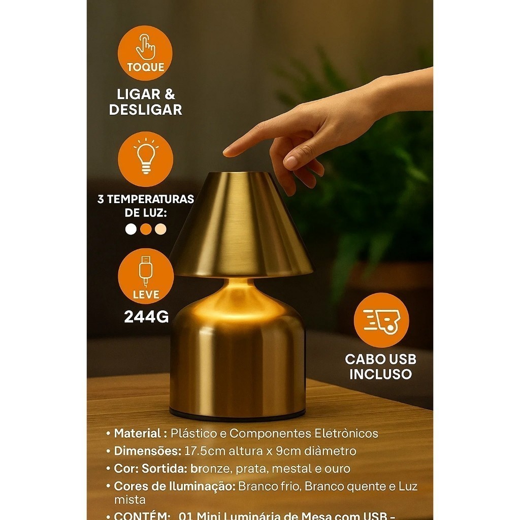 Mini Luminária Mesa USB Portátil Abajur Estudo Leitura Luz Noturna — R$ 74,99 em Shopee