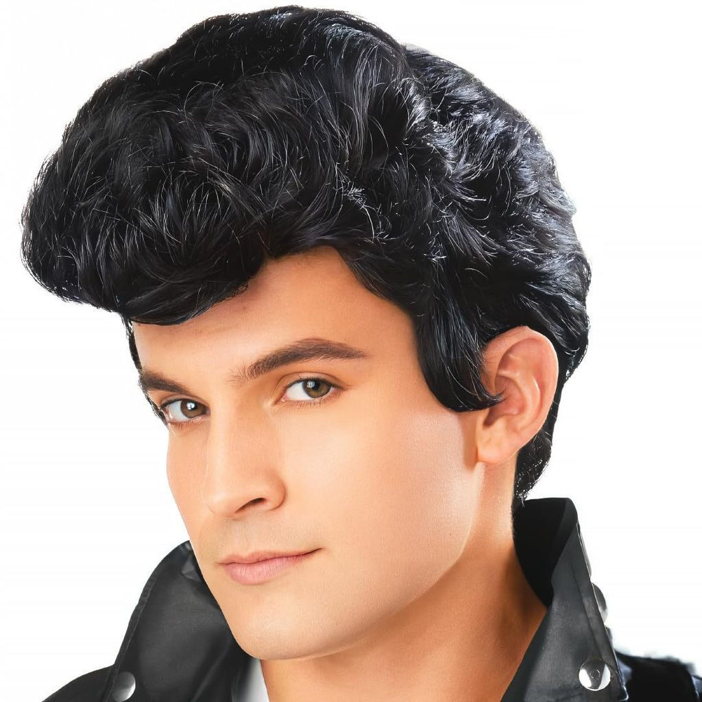 Peruca masculina canção estrela Halloween peruca chapelaria preto festa masculino Elvis baile Rock peruca cosplay
