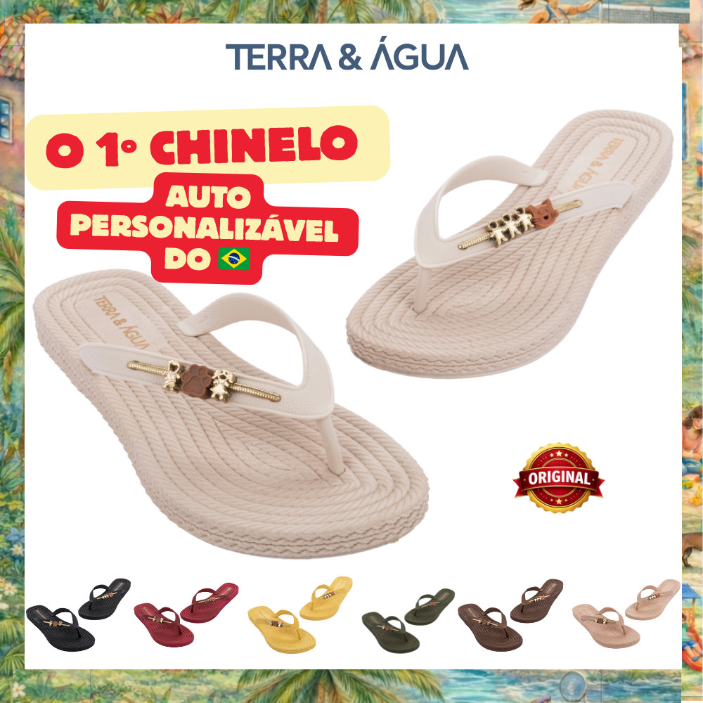 Chinelo Terra & Água Feminino Confortável Com Pingentes Família Trocáveis Sandália Dedo 230005