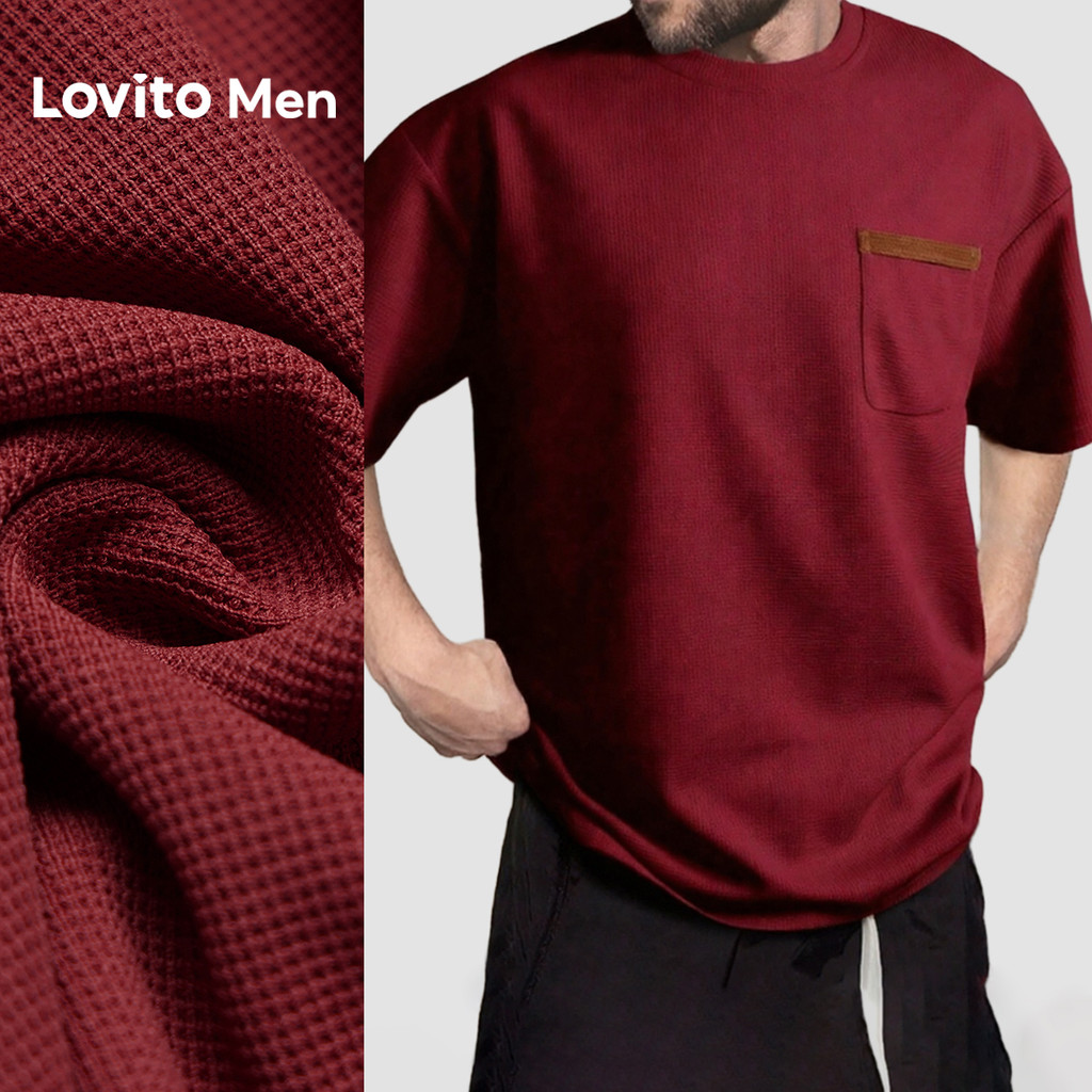 Lovito Camiseta Masculina Casual Para Festa Plissada Vermelha Para Primavera/verão L169ED024 em Oferta na Shopee