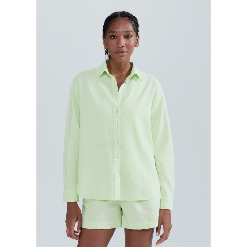 Camisa Feminina Manga Longa Oversized Em Linho HERING