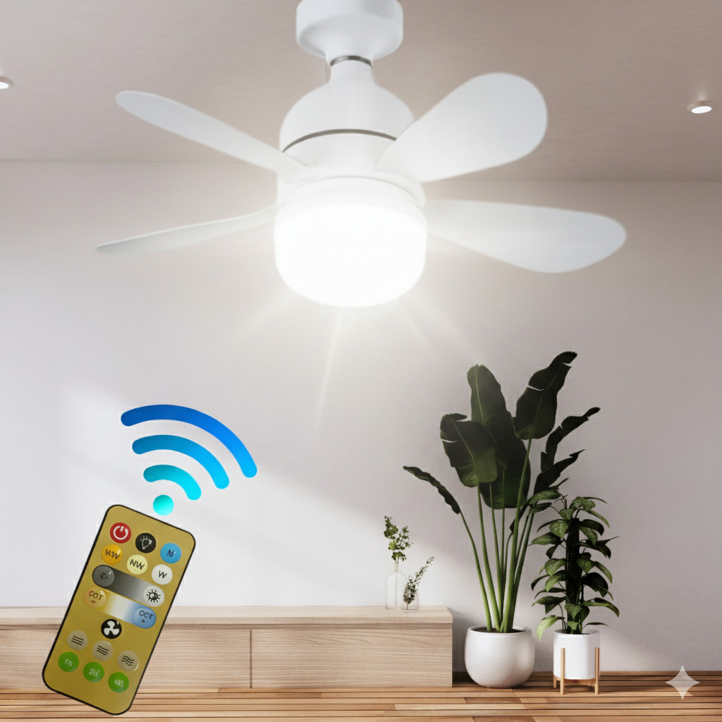 Ventilador Teto Lâmpada 80w Led E27 Ajustável Bivolt 5 pás Vento Forte Silencioso Ventilador com Luz 3 cores em Oferta na Shopee