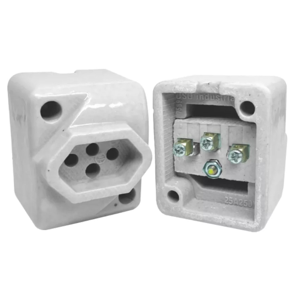 Imagem TOMADA LOUÇA ALTA TEMPERATURA 2P+T 25A/250V P/ FORNO CHURRASQUEIRA SECADOR MAQUINA