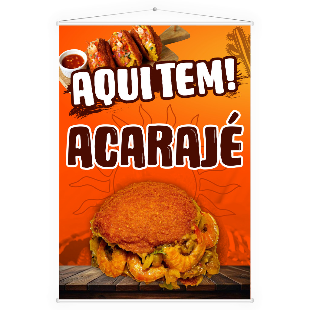 Banner Faixa Lona Aqui Tem Acarajé Lanchonete Comida Nordestina Food Truck Divulgação Comérico100x70