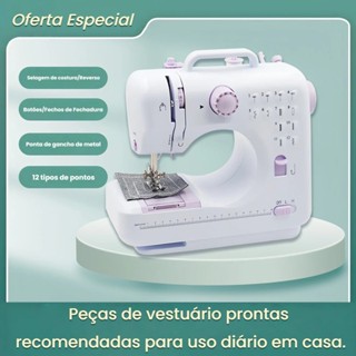 Mini máquina de costura doméstica multifuncional, portátil, 12 pontos, bivolt. em Oferta na Shopee