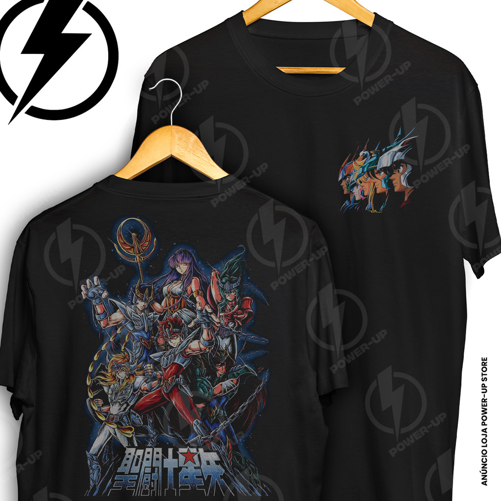 Camiseta Cavaleiros Do Zodiaco Saint Seiya Frente E Verso Blusa Camisa 100% Algodão em Oferta na Shopee