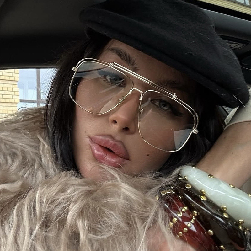 Óculos de Sol Vintage Moda Piloto Ponte Dupla Armação Quadrada Óculos de Sol 2026 Novos Óculos de Sol de Luxo Leve Europ