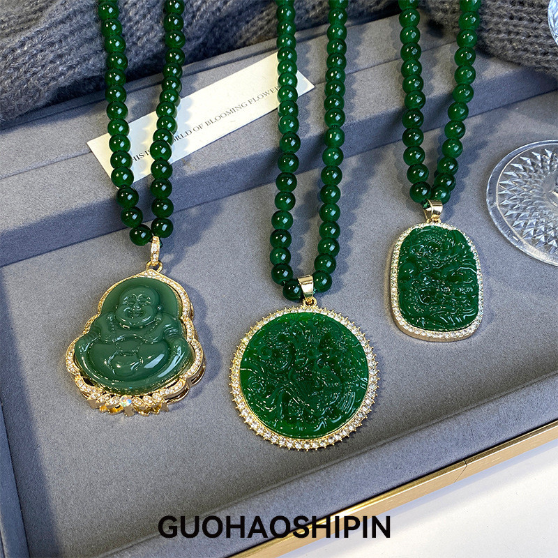 Longfeng Marca Esmeralda Colar De Alta Qualidade Feminino Longo Simples Versátil Suéter Maitreya Buda Pingente Simples20