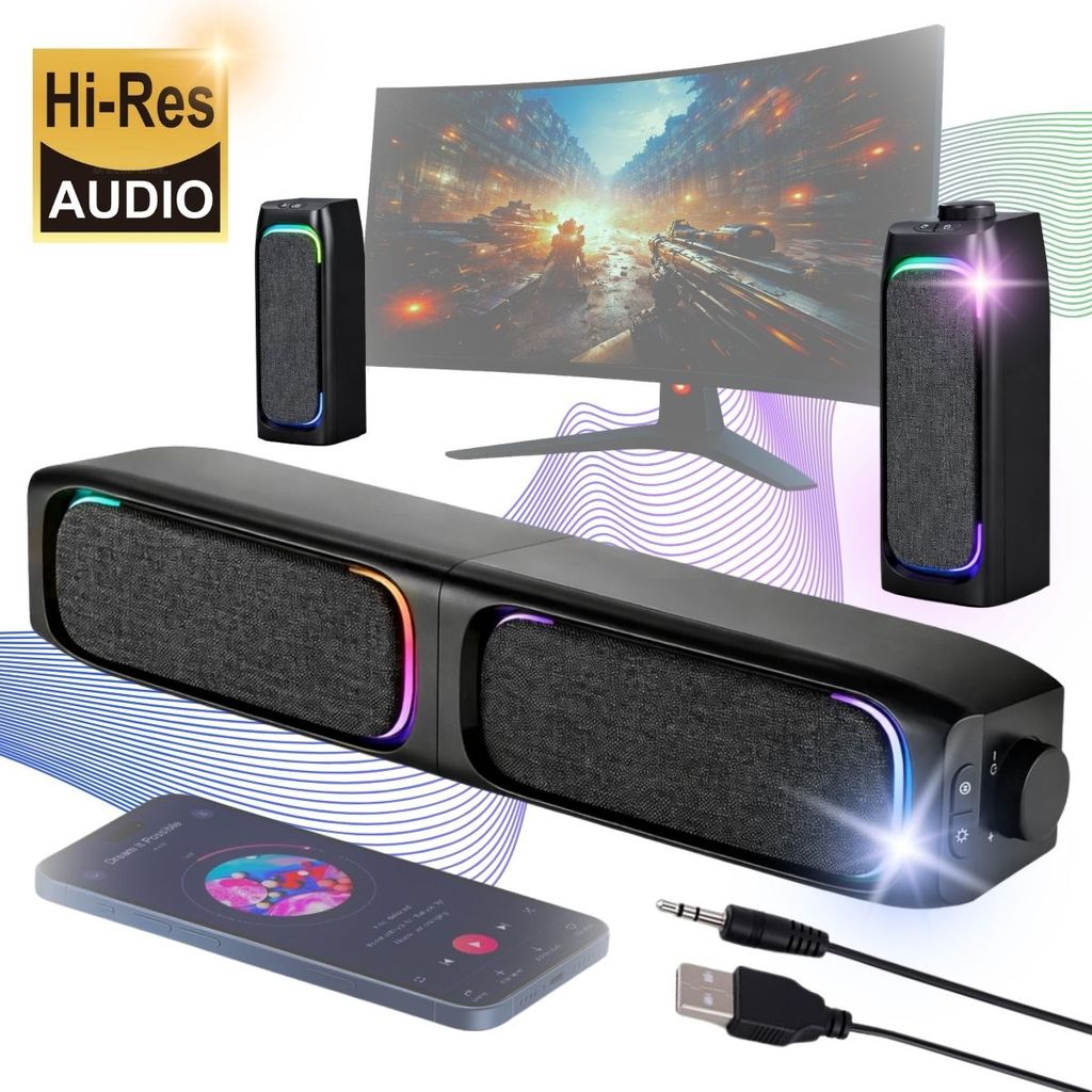 Soundbar Gamer Caixa de Som Speaker Rgb 2 em 1 Destacável 10w | USB Aux para Pc e Notebook — R$ 99,00 em Shopee